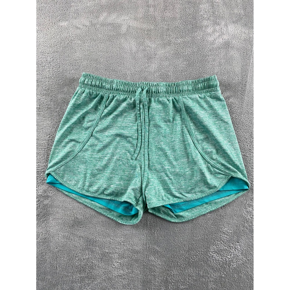 BlevonH Womens Heather Green Double Layer Athletic Running Shorts Medium
